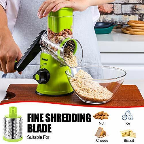 Rotary Cheese Grater, Kitchen Mandoline Vegetable Slicer with 3 Interchangeable Blades, Easy to Clean Rotary Grater Slicer