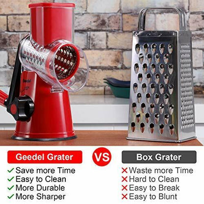 Rotary Cheese Grater, Kitchen Mandoline Vegetable Slicer with 3 Interchangeable Blades, Easy to Clean Rotary Grater Slicer