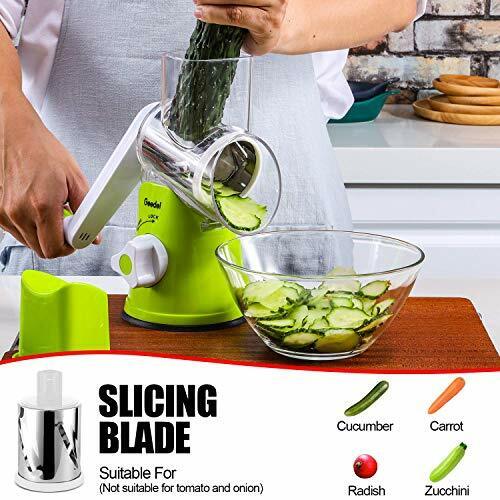 Rotary Cheese Grater, Kitchen Mandoline Vegetable Slicer with 3 Interchangeable Blades, Easy to Clean Rotary Grater Slicer