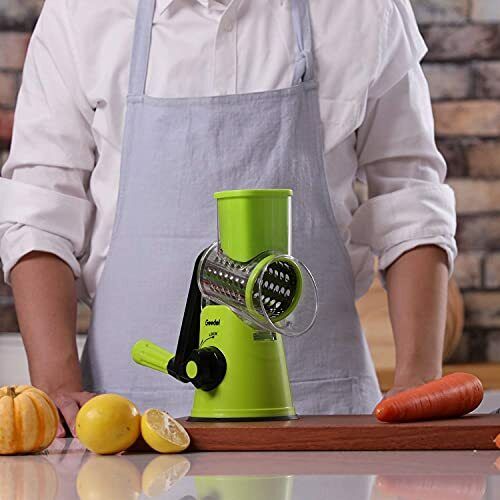 Rotary Cheese Grater, Kitchen Mandoline Vegetable Slicer with 3 Interchangeable Blades, Easy to Clean Rotary Grater Slicer