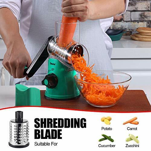 Rotary Cheese Grater, Kitchen Mandoline Vegetable Slicer with 3 Interchangeable Blades, Easy to Clean Rotary Grater Slicer