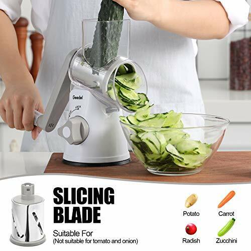 Rotary Cheese Grater, Kitchen Mandoline Vegetable Slicer with 3 Interchangeable Blades, Easy to Clean Rotary Grater Slicer