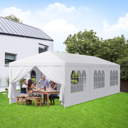 10'x30' Outdoor Gazebo Canopy Tent - White Wedding Party Marquee with 8 Removable Walls, Durable Event Shelter for Backyard or Special Occasions