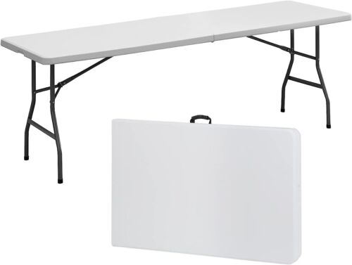 Portable 8ft Folding Table w/ Handle & Lock – Heavy Duty for Camping, Picnics, Parties & BBQs! Durable, Easy to Clean, Compact Storage