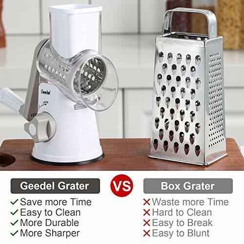 Rotary Cheese Grater, Kitchen Mandoline Vegetable Slicer with 3 Interchangeable Blades, Easy to Clean Rotary Grater Slicer