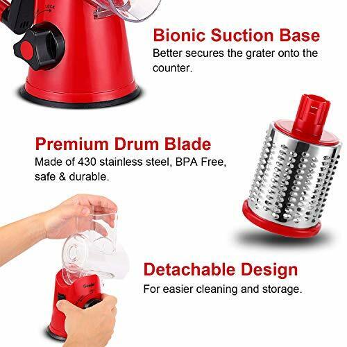 Rotary Cheese Grater, Kitchen Mandoline Vegetable Slicer with 3 Interchangeable Blades, Easy to Clean Rotary Grater Slicer