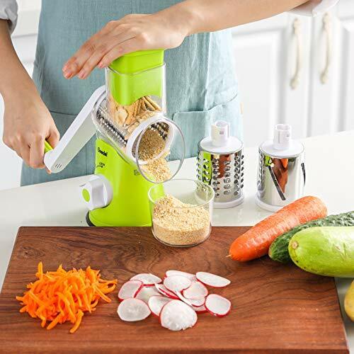 Rotary Cheese Grater, Kitchen Mandoline Vegetable Slicer with 3 Interchangeable Blades, Easy to Clean Rotary Grater Slicer