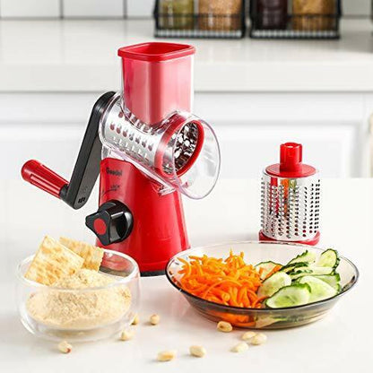 Rotary Cheese Grater, Kitchen Mandoline Vegetable Slicer with 3 Interchangeable Blades, Easy to Clean Rotary Grater Slicer