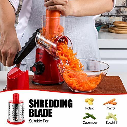 Rotary Cheese Grater, Kitchen Mandoline Vegetable Slicer with 3 Interchangeable Blades, Easy to Clean Rotary Grater Slicer