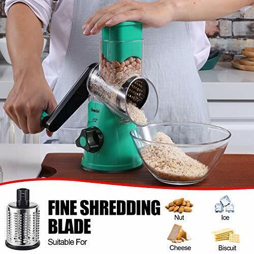 Rotary Cheese Grater, Kitchen Mandoline Vegetable Slicer with 3 Interchangeable Blades, Easy to Clean Rotary Grater Slicer