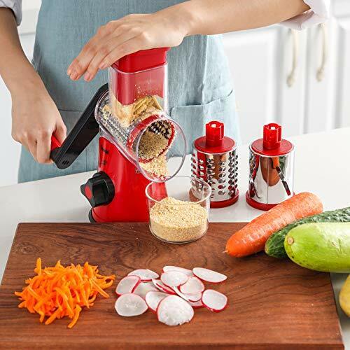 Rotary Cheese Grater, Kitchen Mandoline Vegetable Slicer with 3 Interchangeable Blades, Easy to Clean Rotary Grater Slicer