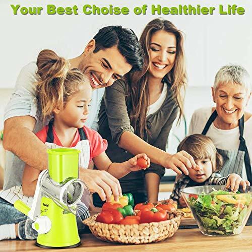 Rotary Cheese Grater, Kitchen Mandoline Vegetable Slicer with 3 Interchangeable Blades, Easy to Clean Rotary Grater Slicer