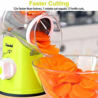 Rotary Cheese Grater, Kitchen Mandoline Vegetable Slicer with 3 Interchangeable Blades, Easy to Clean Rotary Grater Slicer