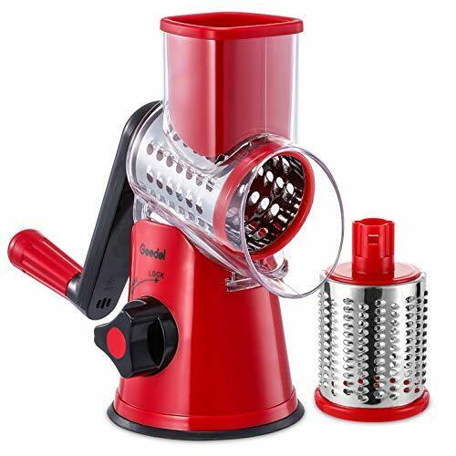 Rotary Cheese Grater, Kitchen Mandoline Vegetable Slicer with 3 Interchangeable Blades, Easy to Clean Rotary Grater Slicer