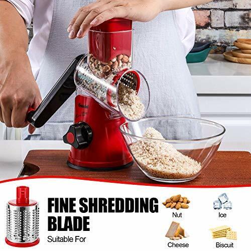 Rotary Cheese Grater, Kitchen Mandoline Vegetable Slicer with 3 Interchangeable Blades, Easy to Clean Rotary Grater Slicer