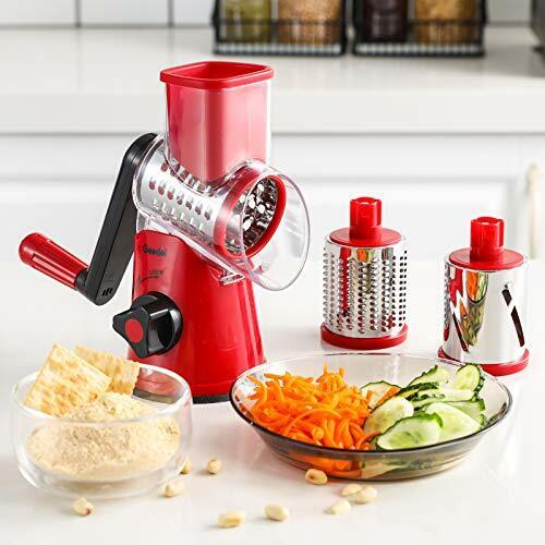 Rotary Cheese Grater, Kitchen Mandoline Vegetable Slicer with 3 Interchangeable Blades, Easy to Clean Rotary Grater Slicer