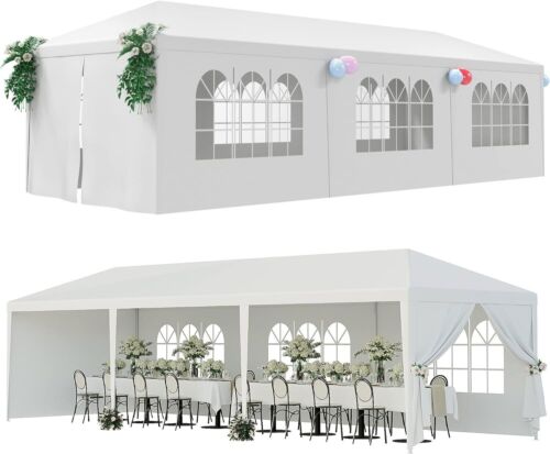 10'x30' Outdoor Gazebo Canopy Tent - White Wedding Party Marquee with 8 Removable Walls, Durable Event Shelter for Backyard or Special Occasions