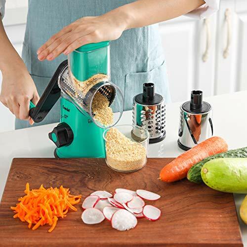 Rotary Cheese Grater, Kitchen Mandoline Vegetable Slicer with 3 Interchangeable Blades, Easy to Clean Rotary Grater Slicer