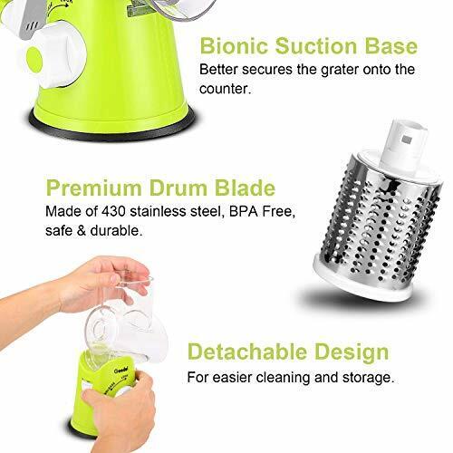 Rotary Cheese Grater, Kitchen Mandoline Vegetable Slicer with 3 Interchangeable Blades, Easy to Clean Rotary Grater Slicer