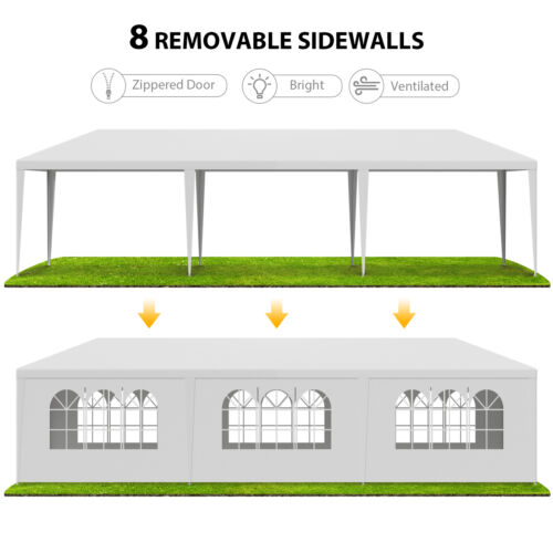 10'x30' Outdoor Gazebo Canopy Tent - White Wedding Party Marquee with 8 Removable Walls, Durable Event Shelter for Backyard or Special Occasions