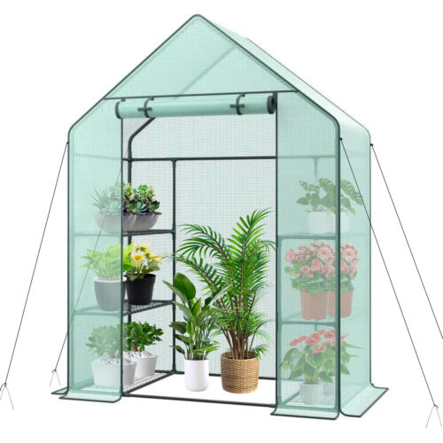 Mini Walk-In Greenhouse with 6 Shelves - 3-Tier Outdoor Planter House, Zippered Door, Weather Protection for Plants, Easy Setup & Durable Design