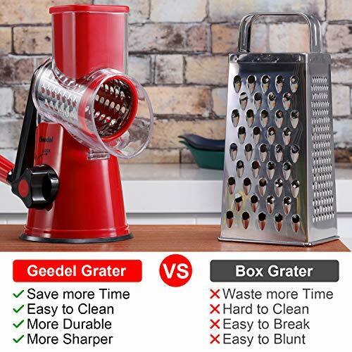 Rotary Cheese Grater, Kitchen Mandoline Vegetable Slicer with 3 Interchangeable Blades, Easy to Clean Rotary Grater Slicer