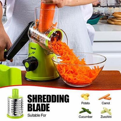 Rotary Cheese Grater, Kitchen Mandoline Vegetable Slicer with 3 Interchangeable Blades, Easy to Clean Rotary Grater Slicer