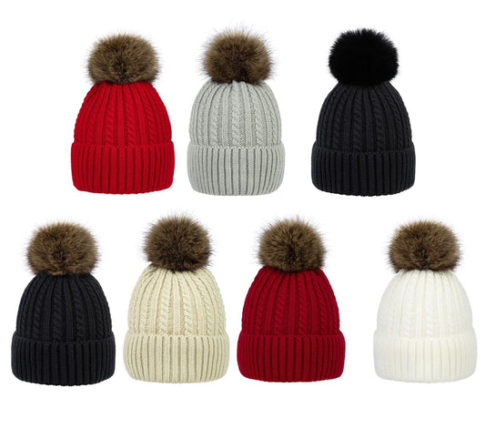 snow cap Winter Beanie for Women with Faux Fur PomPom – Warm Fleece Lined Knit Hat, Soft & Stretchy, Stylish & Thick for Cold Weather, Skiing