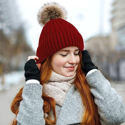 snow cap Winter Beanie for Women with Faux Fur PomPom – Warm Fleece Lined Knit Hat, Soft & Stretchy, Stylish & Thick for Cold Weather, Skiing 