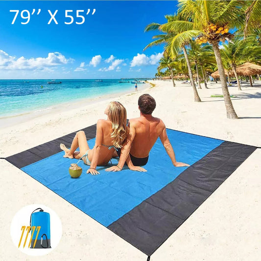 Sandproof Beach Blanket Waterproof Outdoor Mat – Oversized 79"x55" for 4-6 People, Portable Picnic Mat for Travel, Camping, Hiking, Yoga & Beach Days